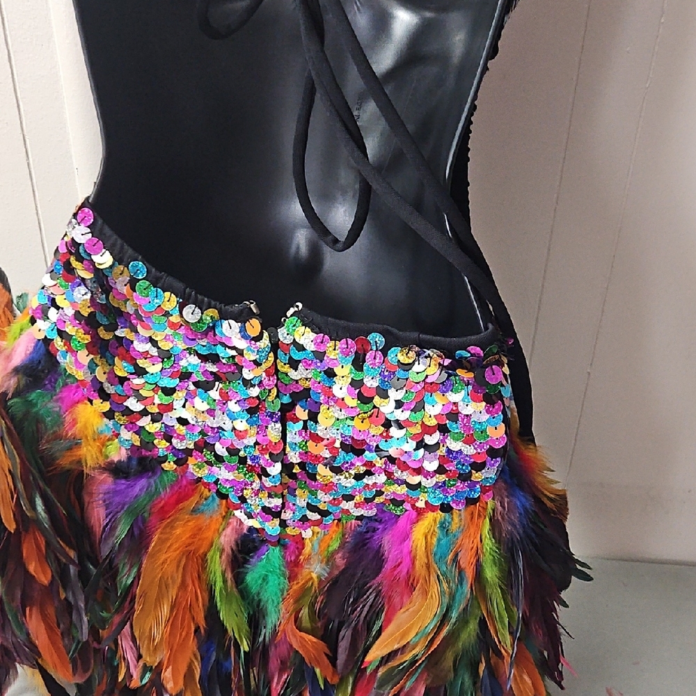 Source Unknown Vibrant Sequin and Feather Mini Dr… - image 7